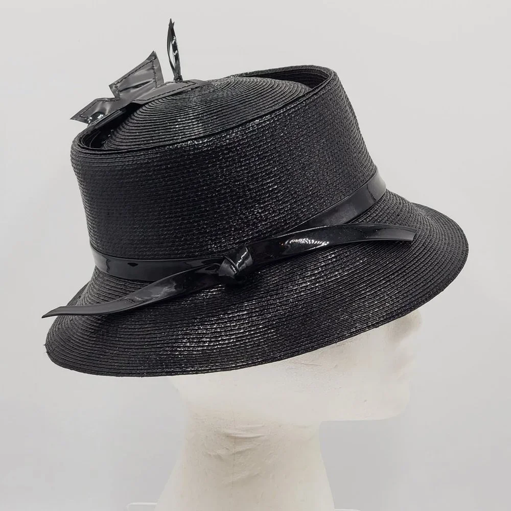 Mr. John Classic Black Hat with Patent Butterfly